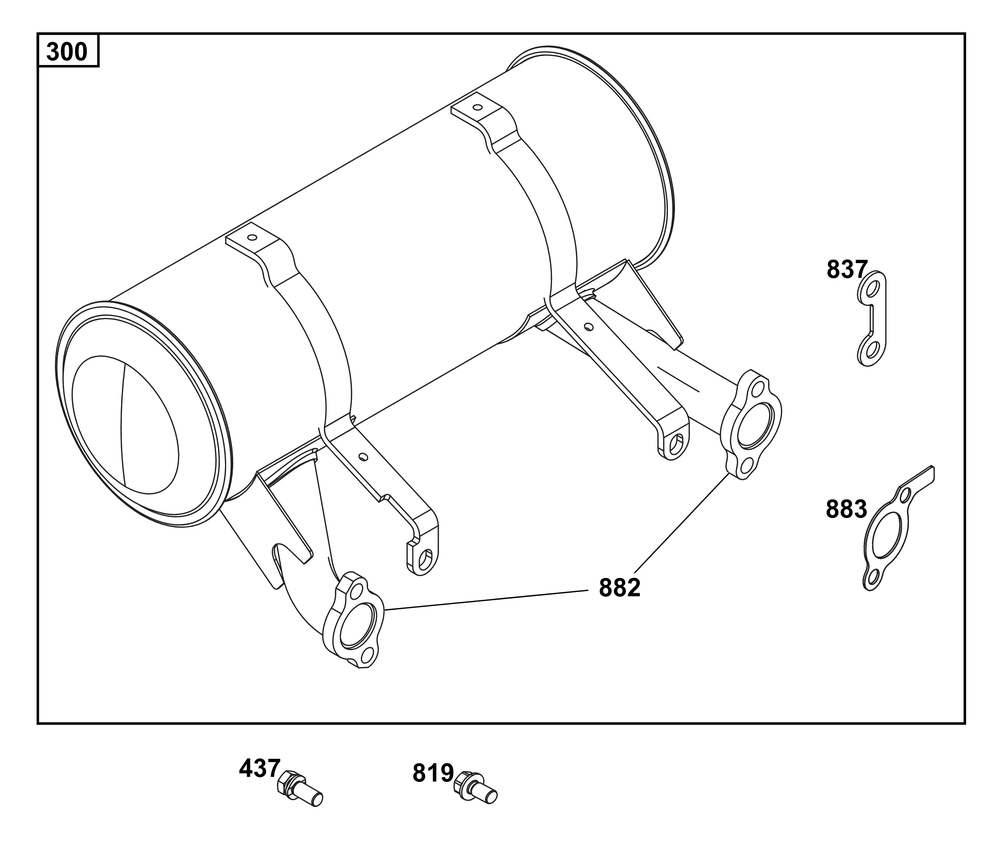 Exhaust Group Diagram and Parts List for 386447-0092-G1 200000 - 399999 Briggs and Stratton Engine